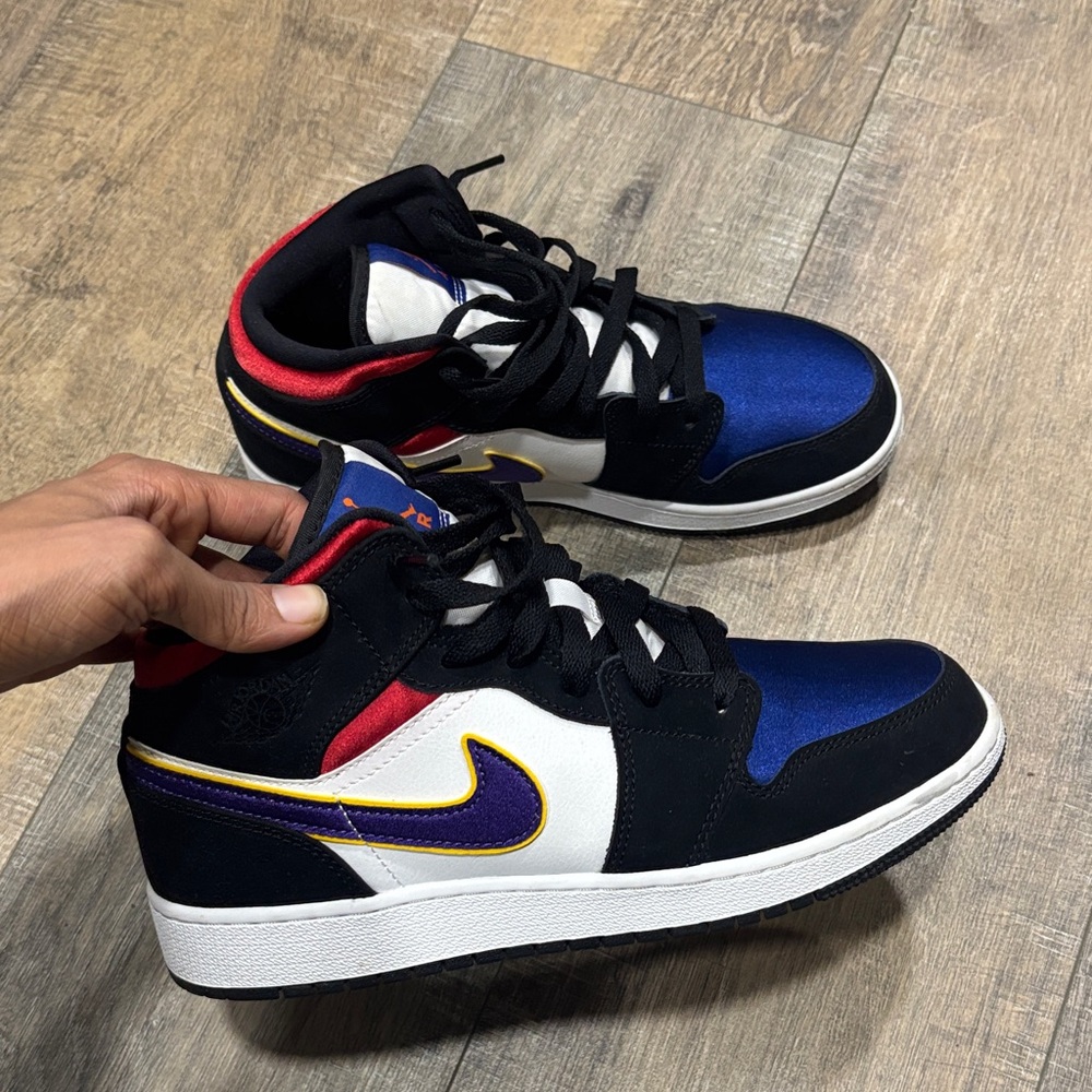 Jordan 1 Mid Black, Blue, and Red Sneakers - Picture 2 of 6